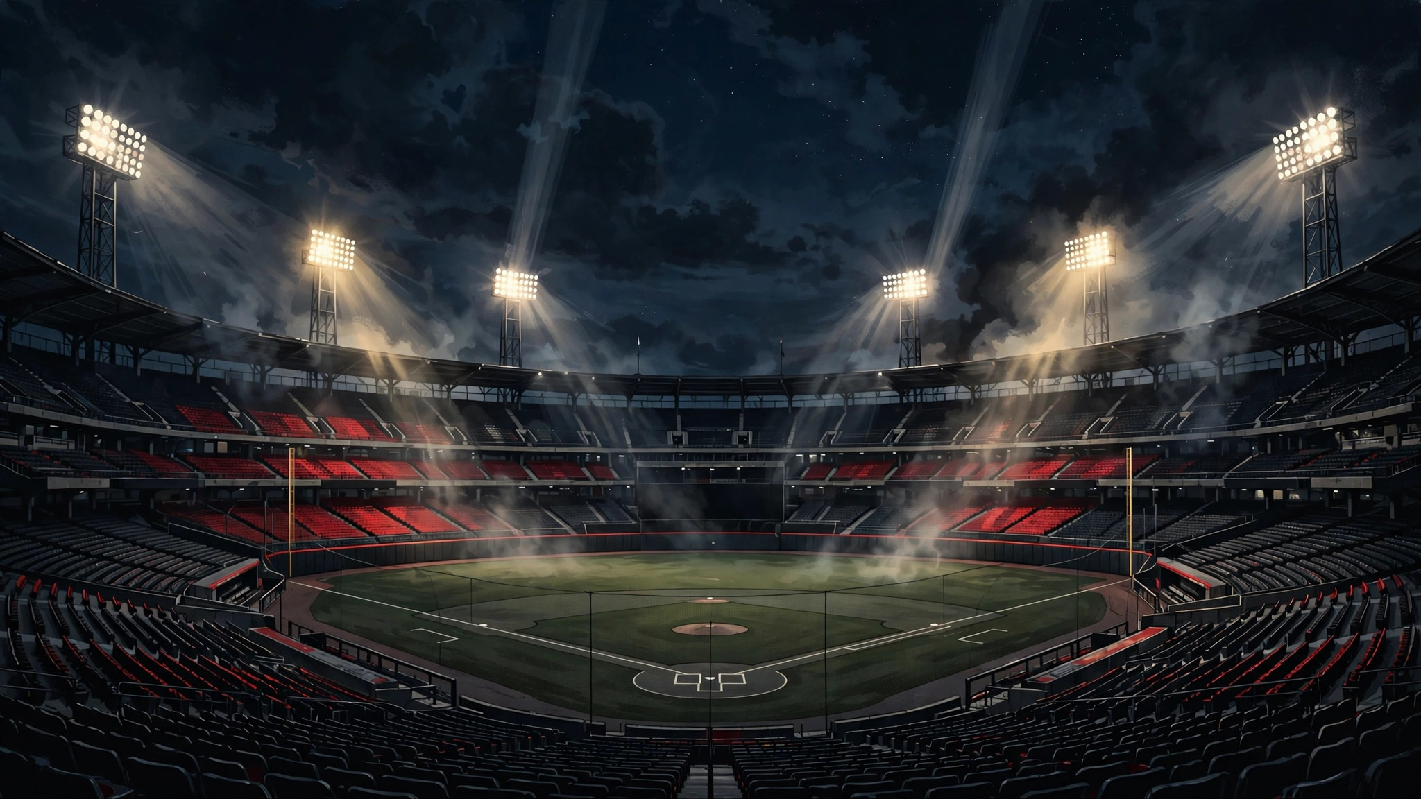 Estadio de béisbol lleno durante un partido nocturno decisivo de playoffs
